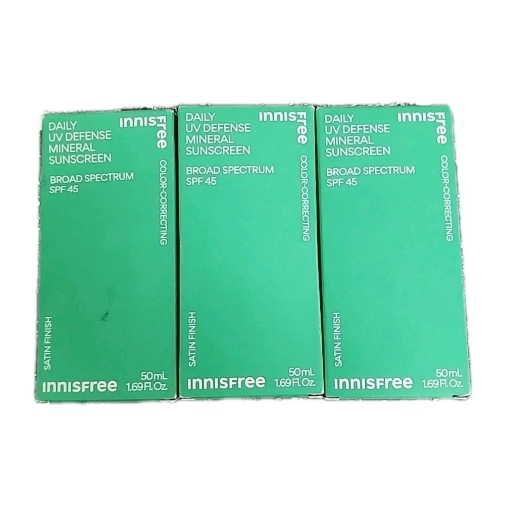 Lot of 3 Innisfree Daily UV Defense Mineral Sunscreen SPF 45, 1.69 oz NIB
